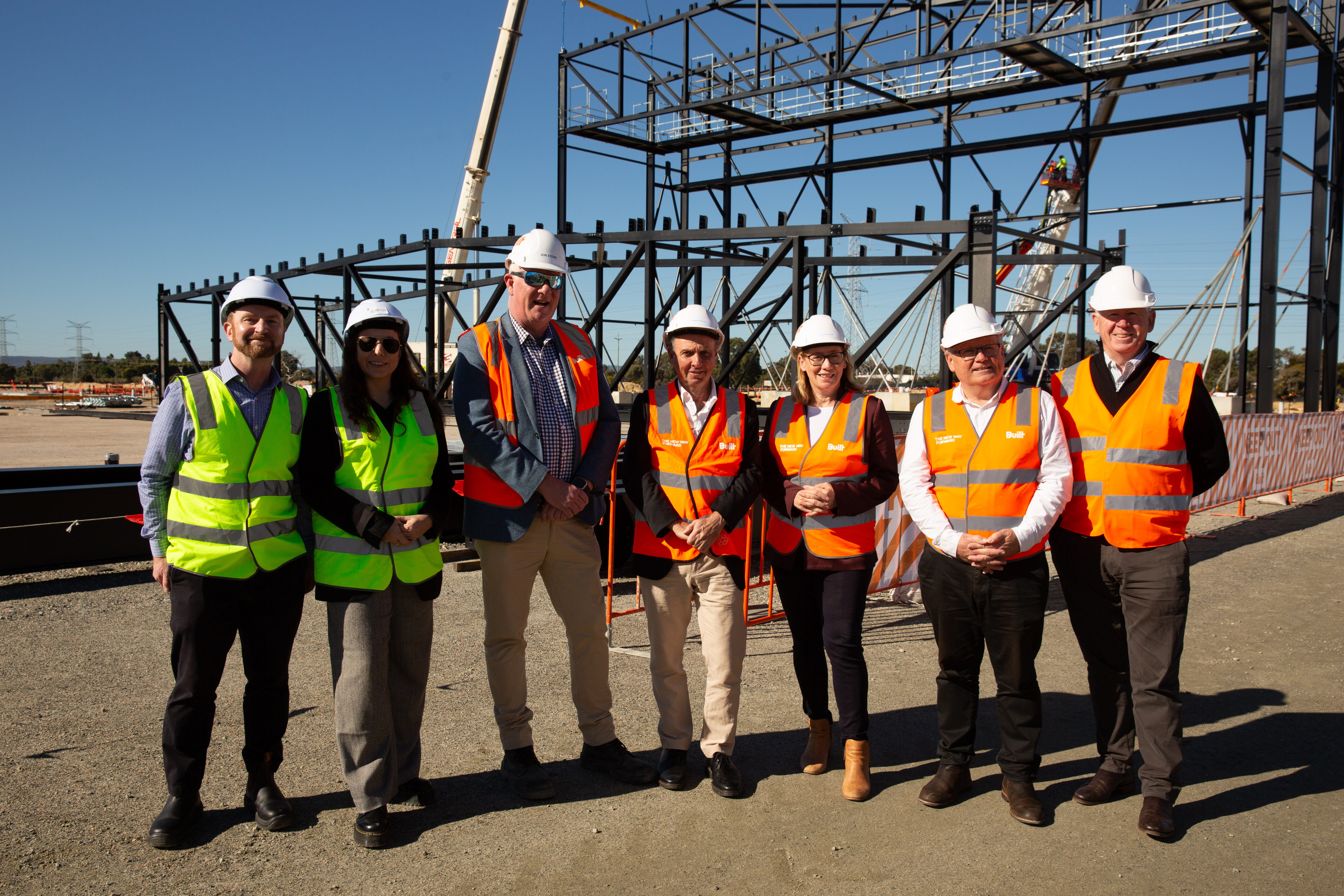 Pictured: Marty Cunningham (Director, Special Projects DLGSC); Courtney Fiddian (Director, Contracts, Arts and Culture Trust); Jon Stone (WA Director, Built); Howard Cearns (Director, Home Fire); Hon. Rita Saffioti MLA, Hon. David Templeman MLA; John Driscoll (Screenwest Chair)